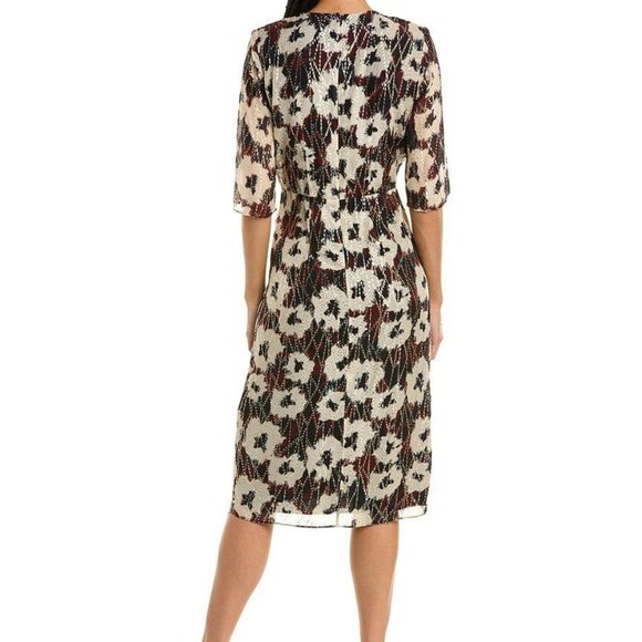 ba&sh Kaz Ecru Metallic Floral Print Midi Dress - Picture 2 of 3